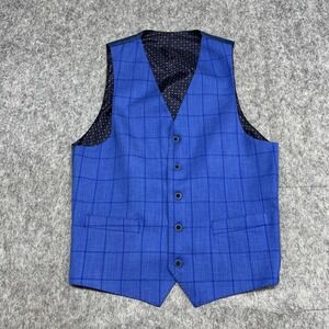Statement Platinum Suit Vest Mens 40 L Blue Plaid Polyester Formal Dress
